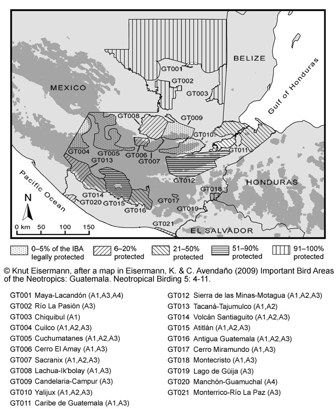 Map of IBAs of Guatemala