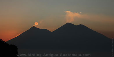 Smoky mountains: sunset upon Fuego and Acatenango volcanoes.